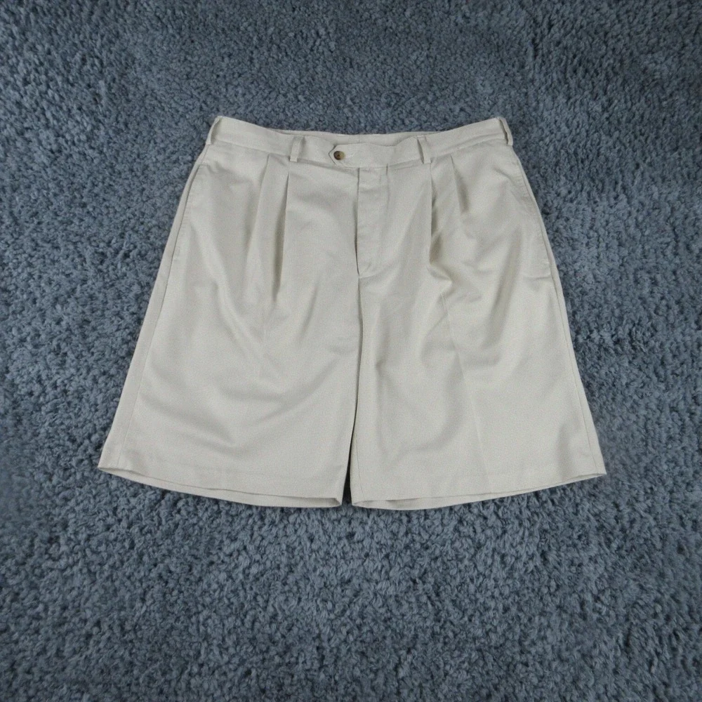 Donald Ross Shorts Mens 36 Beige White Houndstooth Plaid Chino 36x8.5*